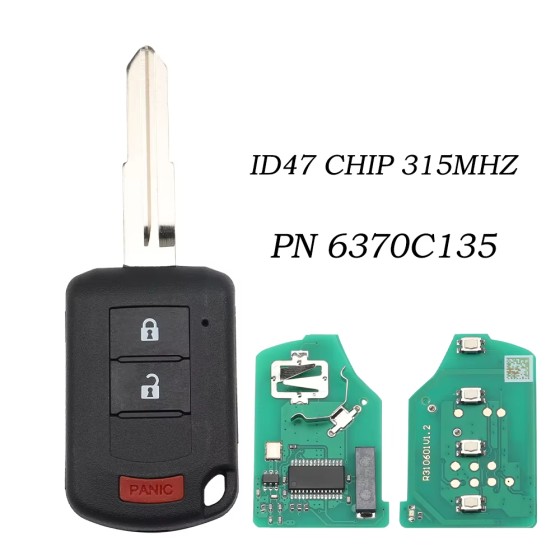 2018-2020 Mitsubishi Eclipse / 3-Button Remote Head Key / OUCJ166N / PN: 6370C135 (AFTERMARKET)